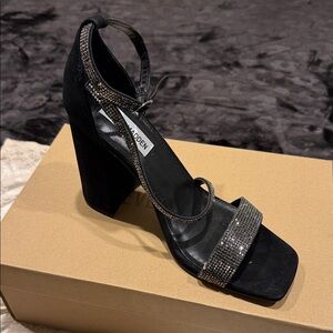 Steve Madden Black Heels with Rhinestone Accents